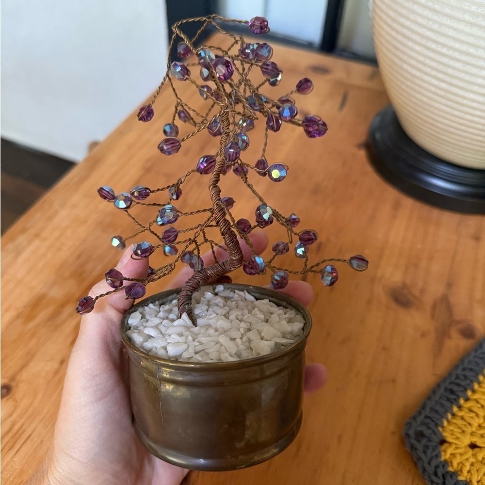 Vintage small Purple Gemstone Tree in Brass Pot